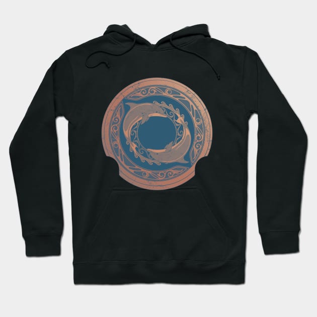 Dolphins on Atlantean Shield Hoodie by NicGrayTees